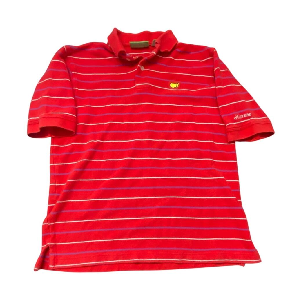 Masters Collection Golf Polo Shirt Red Striped Augusta Logo Boys Medium Preppy
